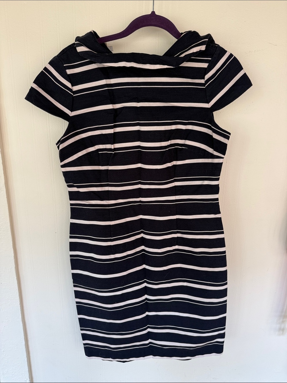 Black and White Striped Mini Dress with Cap Sleeves